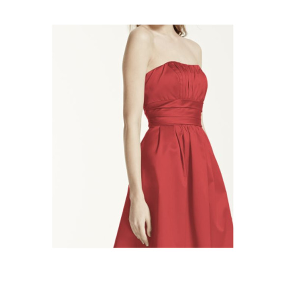 David's Bridal Dress Pink Strapless Bridesmaid Cotton Sateen Ruched size 2 - Picture 2 of 7